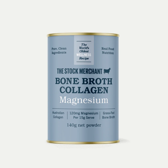 The Stock Merchant Powder Bone Broth Collagen Magnesium 140g available at the Prickly Pineapple