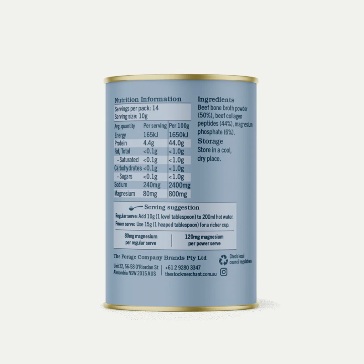 The Stock Merchant Powder Bone Broth Collagen Magnesium 140g available at The Prickly Pineapple