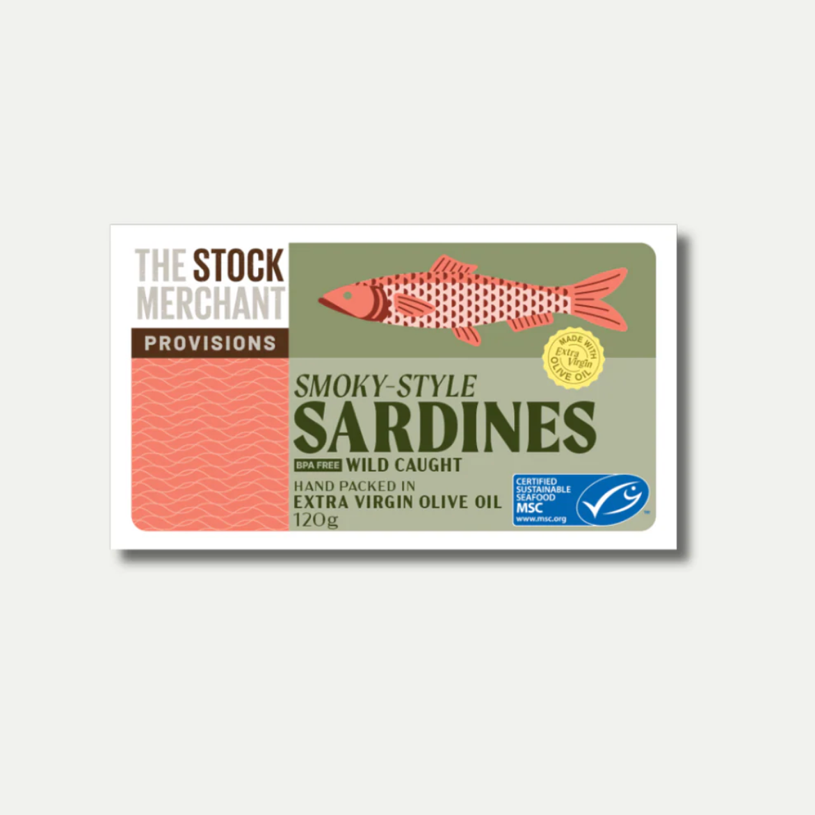 The Stock Merchant Smoky-Style Sardines in Organic EVOO 120g available at The Prickly Pineapple