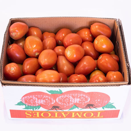 Tomatoes Roma 10kg carton available at The Prickly Pineapple
