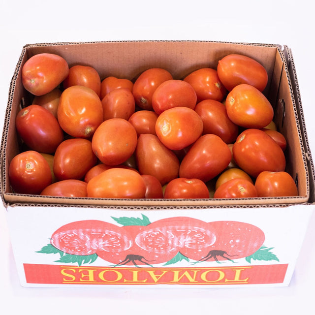 Tomatoes Roma 10kg carton available at The Prickly Pineapple