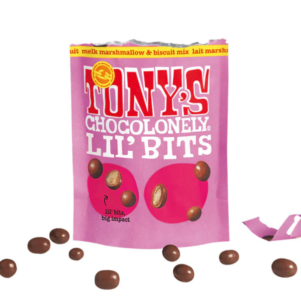 Tony's Chocolonely Lil’ Bits Milk Marshmallow & Biscuit Mix 113g available at The Prickly Pineapple