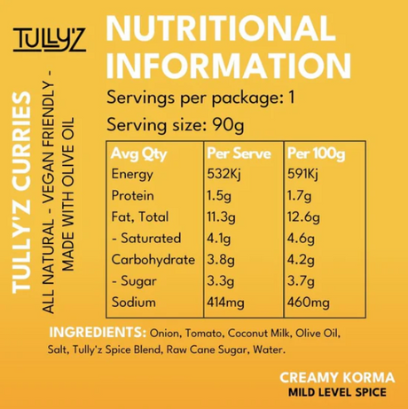 Tully'z Creamy Korma Curry Sauce 375g available at The Prickly Pineapple