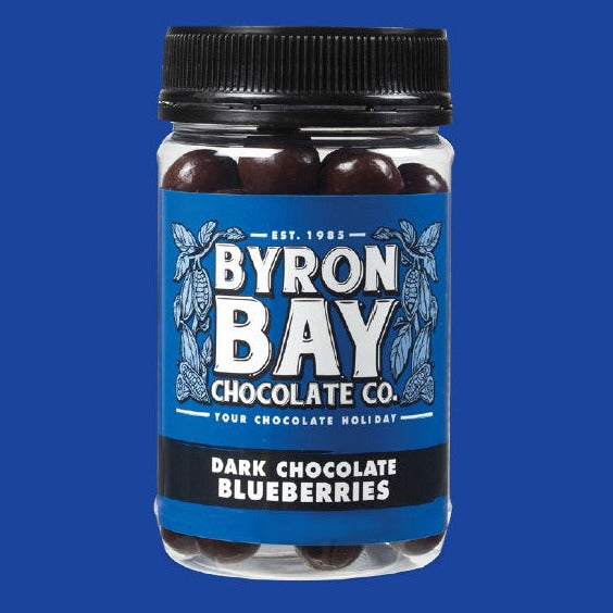 Byron Bay Chocolate Co. Dark Chocolate Blueberries 200g available at The Prickly Pineapple