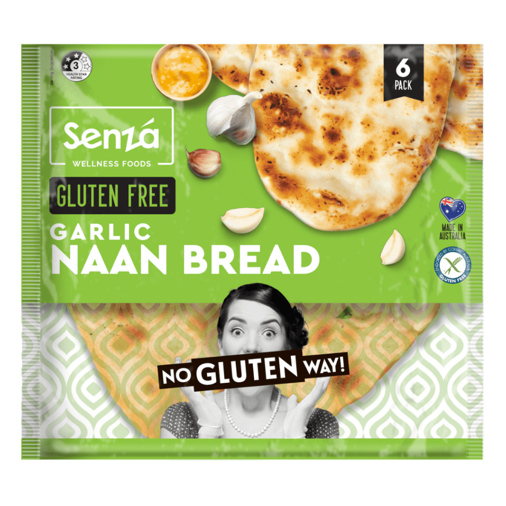 Senza Wellness Foods Garlic Naan Bread GF 750g available at The Prickly Pineapple