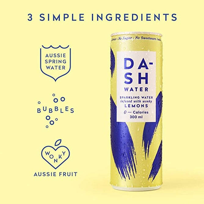 Dash Water Sparkling Water infused with Wonky Fruit Drink Lemons 300ml available at The Prickly Pineapple