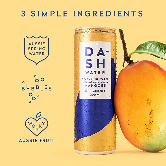 Dash Water Sparkling Water infused with Wonky Fruit Drink Mangoes 300ml available at The Prickly Pineapple