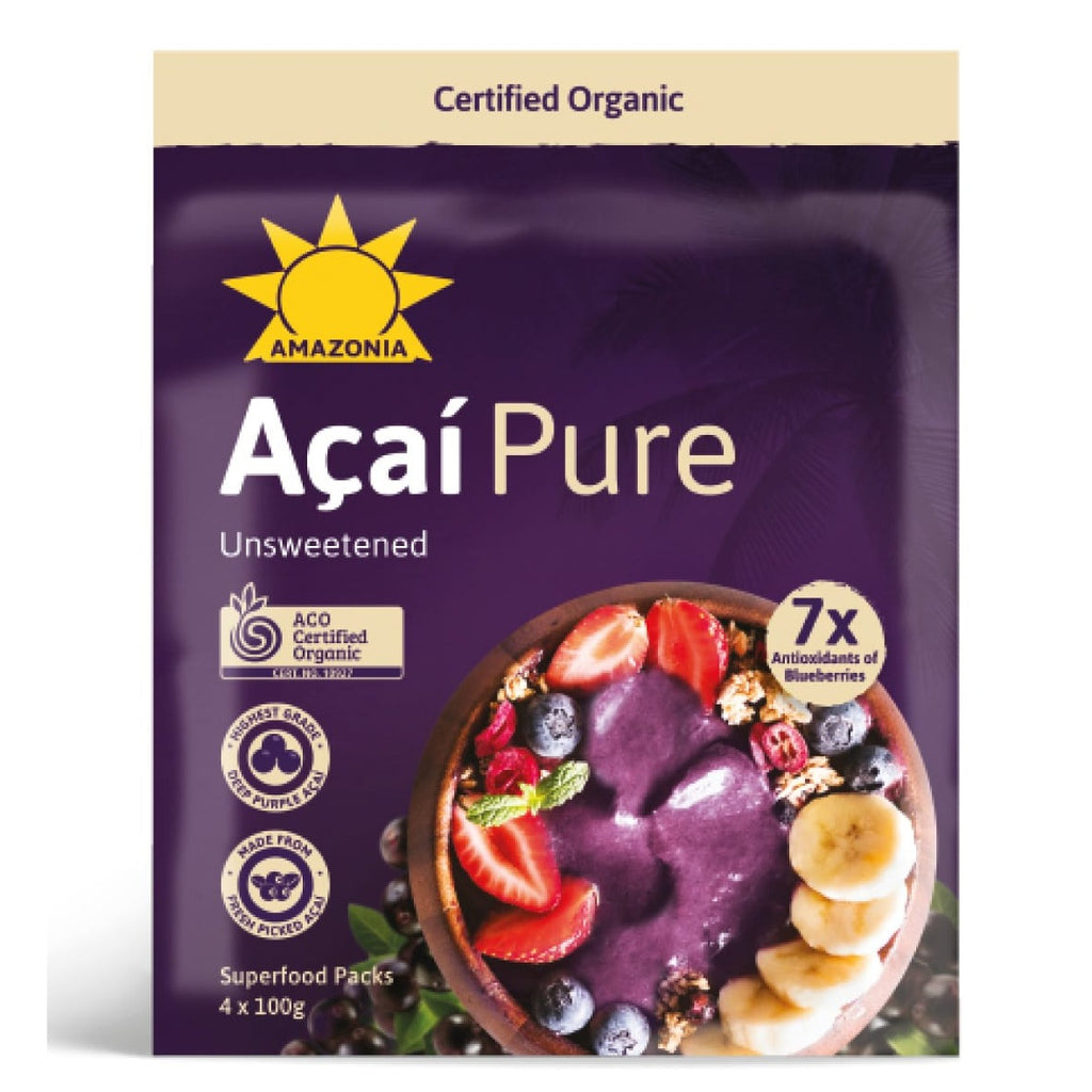 Amazonia Acai Pure (Frozen) 4 x 100g available at The Prickly Pineapple