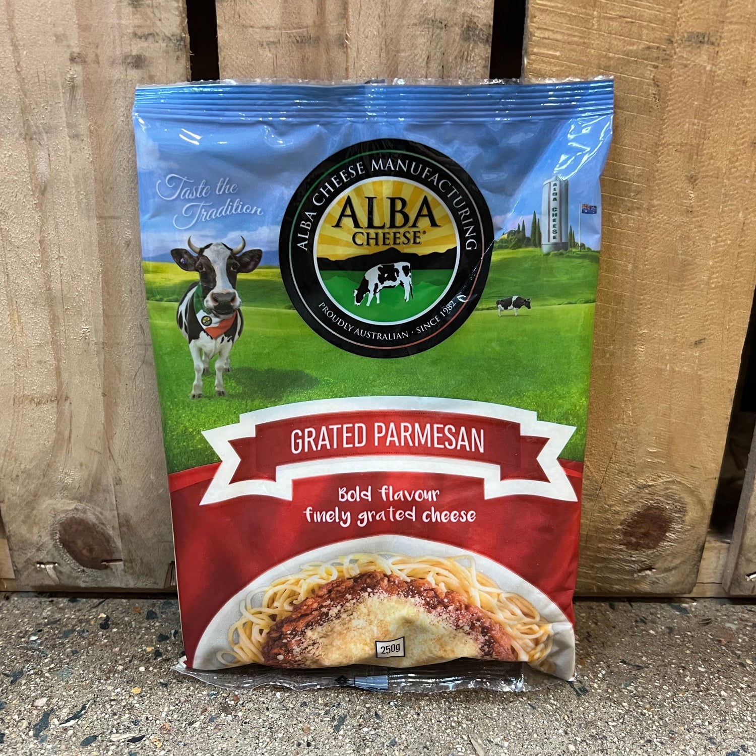 Alba Cheese Manufacturing Grated Parmesan 250g available at The Prickly Pineapple