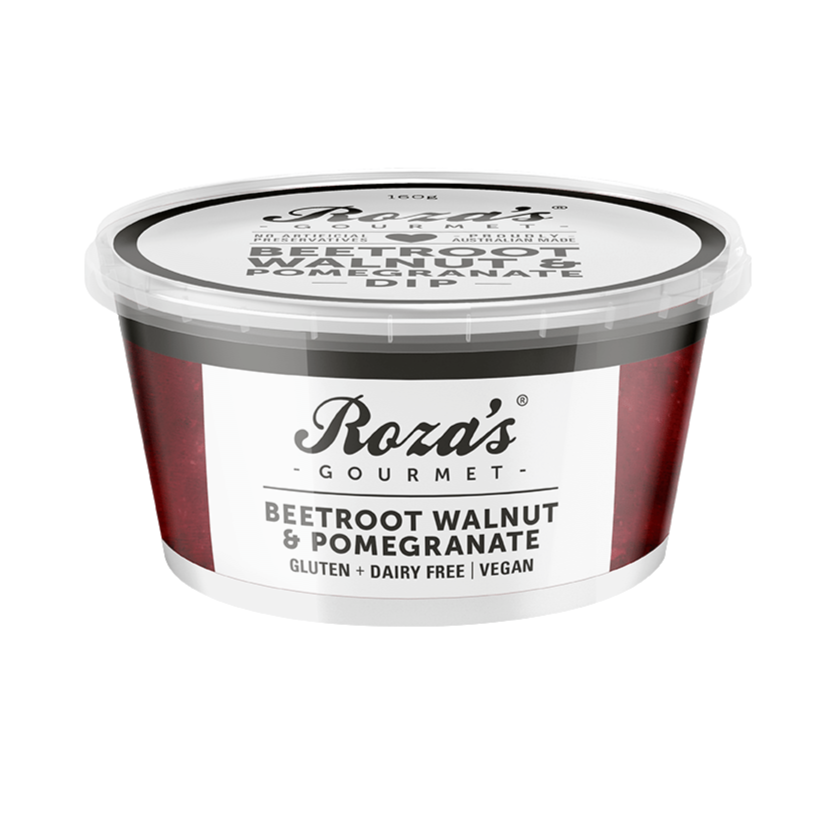Roza's Beetroot Walnut & Pomegranate Dip 160g available at The Prickly Pineapple
