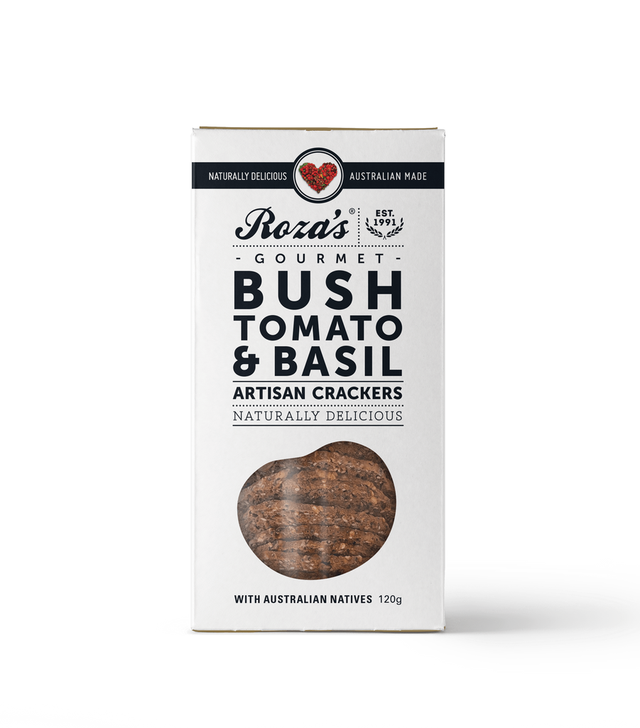Roza's Bush Tomato & Basil Artisanal Crackers 120g available at The Prickly Pineapple