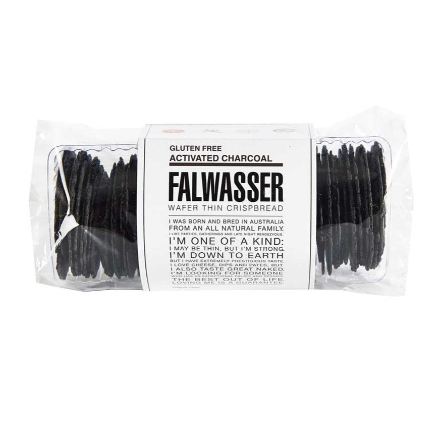 Falwasser Wafer Thin Crispbread Activated Charcoal GF 120g available at The Prickly Pineapple