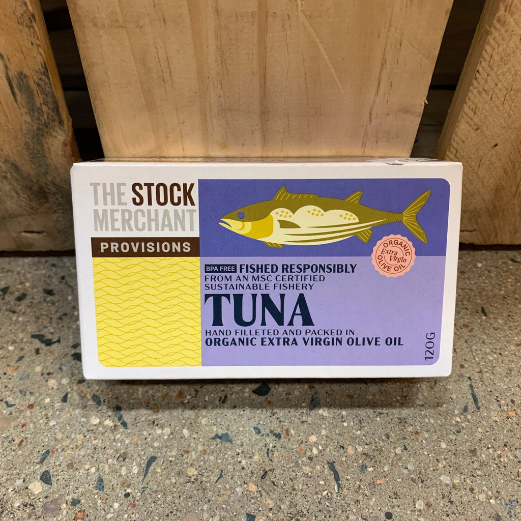 The Stock Merchant Tuna in Organic Extra Virgin Olive Oil 120g available at The Prickly Pineapple