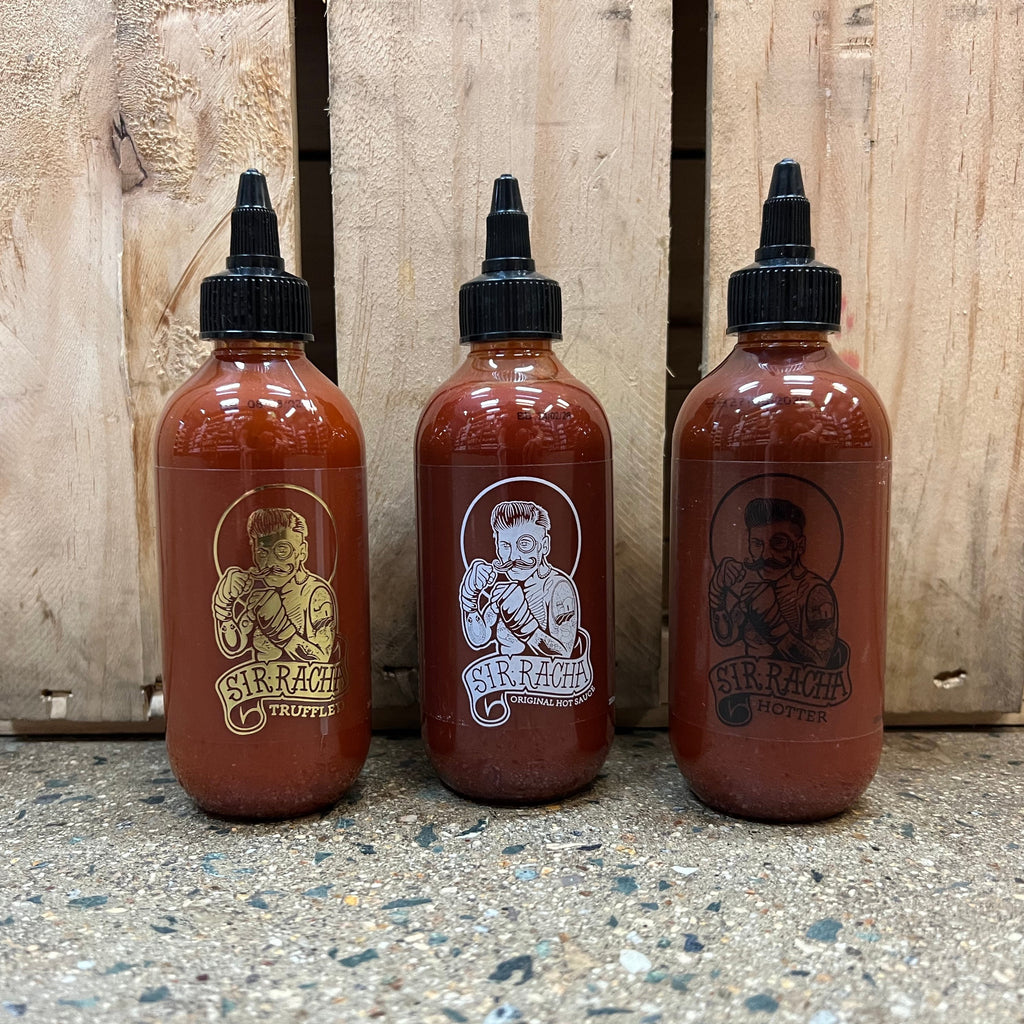 Sir Racha Hot Sauce Varieties 200ml available at The Prickly Pineapple