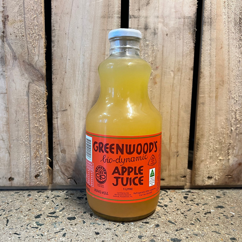 Greenwood Orchard's Bio-Dynamic Juice varieties 1ltr apple flavour available at The Prickly Pineapple