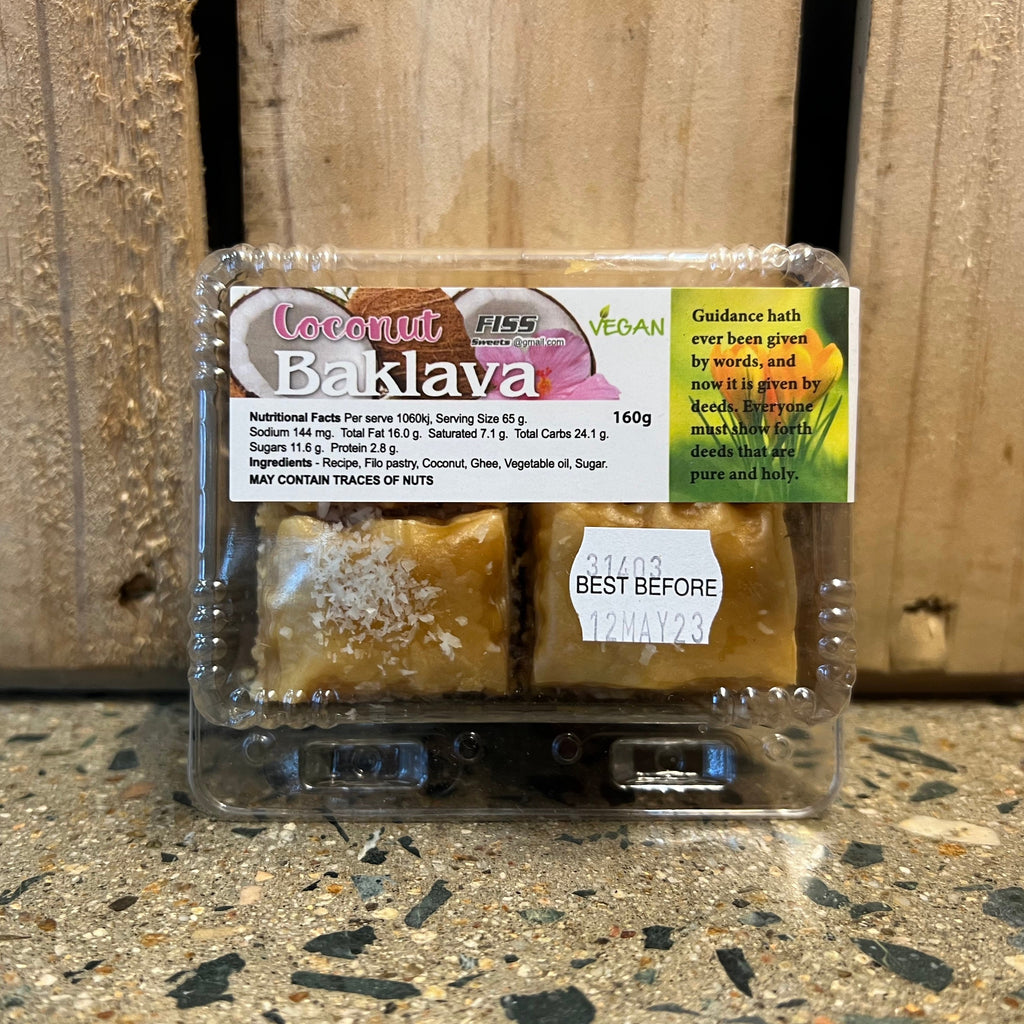 Fiss Sweets Vegan Coconut Baklava 110g available at The Prickly Pineapple
