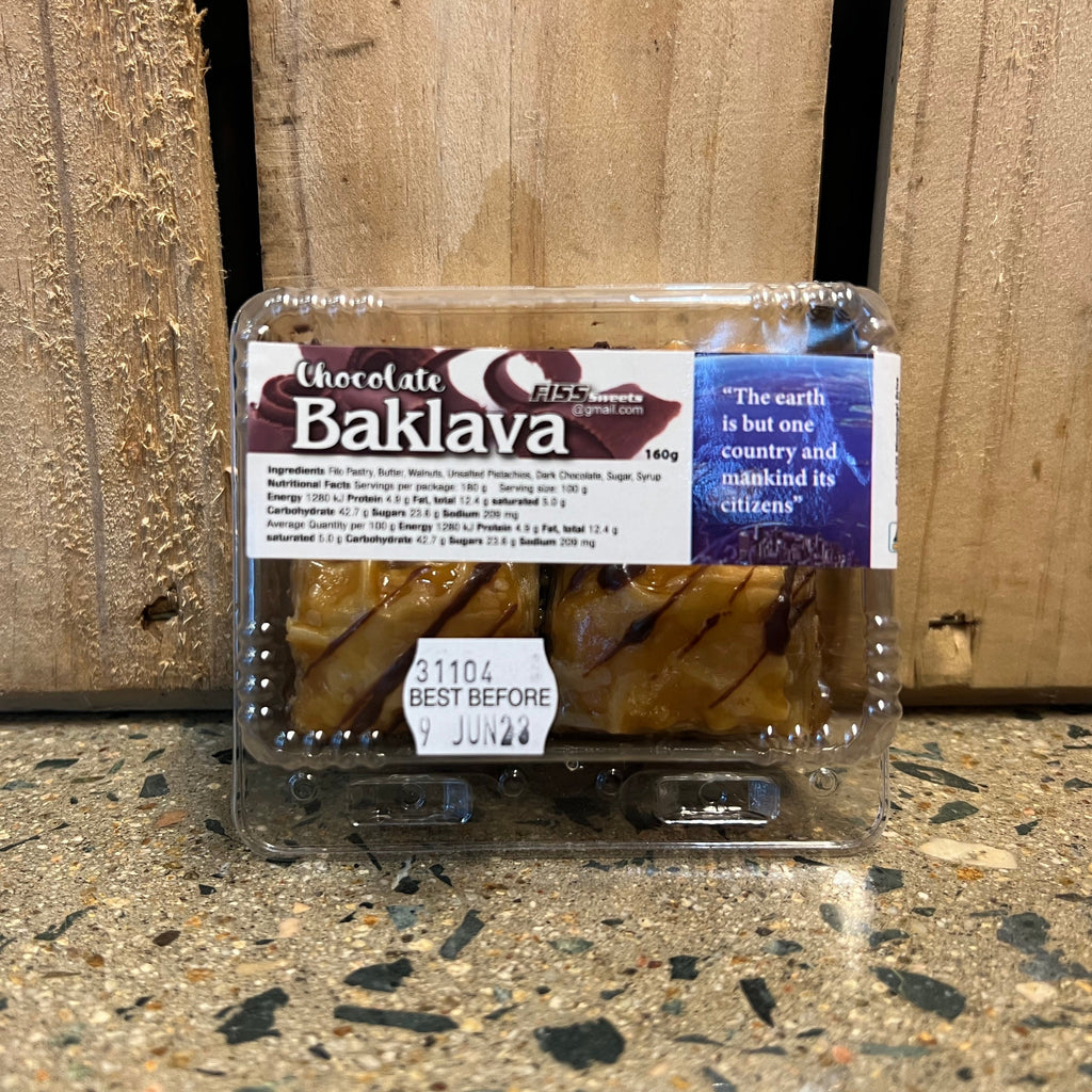 Fiss Sweets Chocolate Baklava 160g available at The Prickly Pineapple