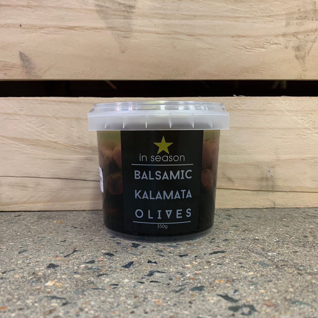 In Season Balsamic Kalamata Olives 350g available at The Prickly Pineapple
