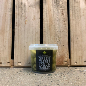 in season green olives stuffed with dill & garlic 350g available at The Prickly Pineapple