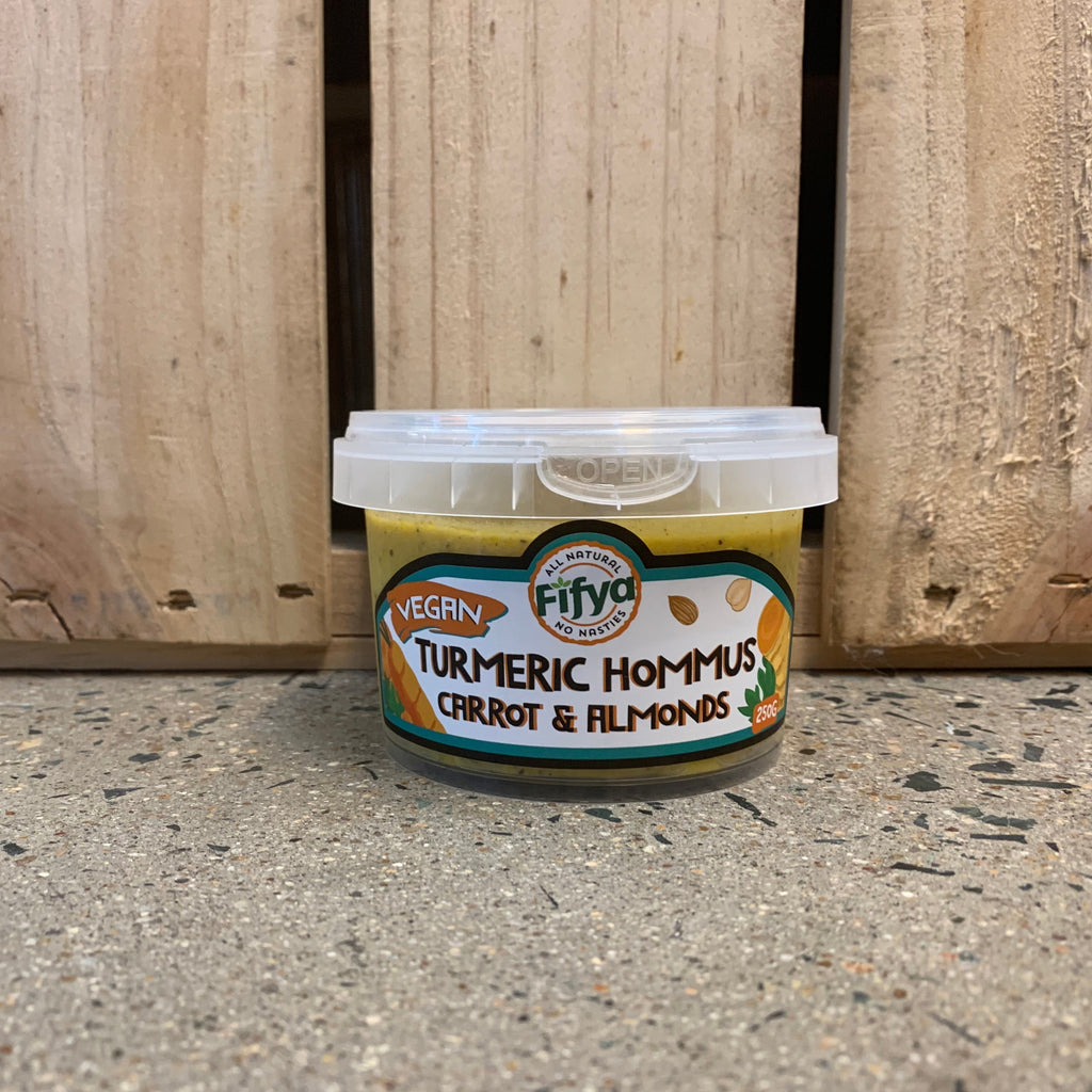 Fifya Vegan Organic Turmeric Hommus, Carrot and Almond Dip available at The Prickly Pineapple