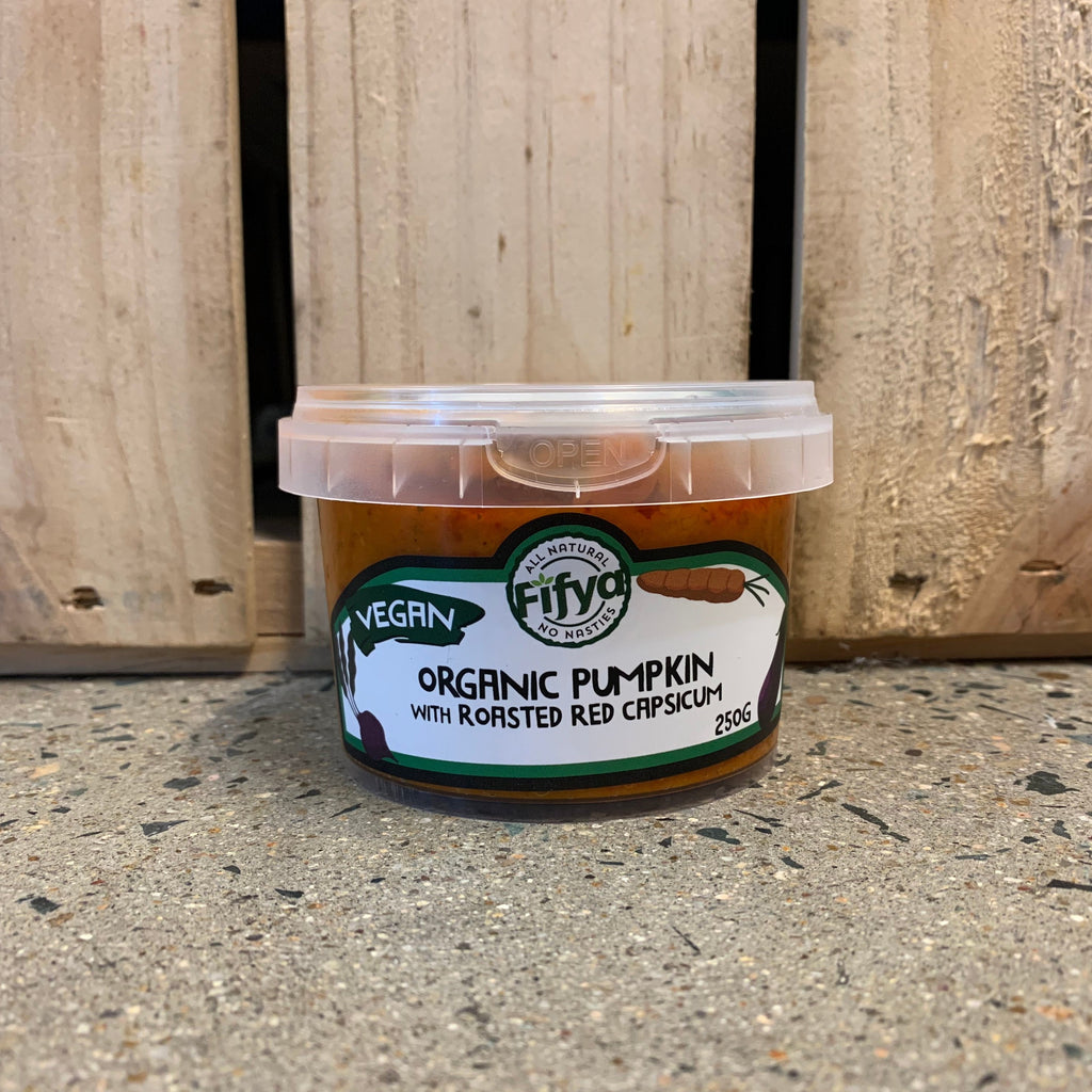 Fifya Vegan Organic Pumpkin with Roasted Red Capsicum Dip 250g available at The Prickly Pineapple