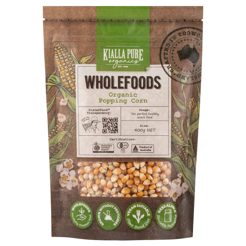 Kialla Pure Organics WholeFoods Organic Popping Corn 400g available at The Prickly Pineapple