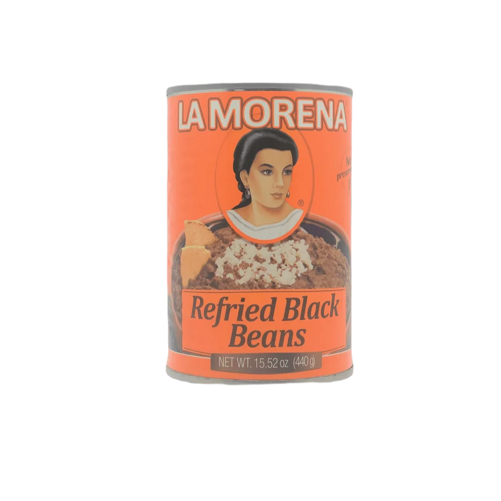 La Morena Refried Black Beans 440g available at The Prickly Pineapple