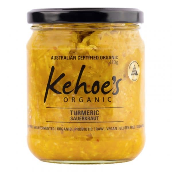 Kehoes Organic Turmeric Sauerkraut 410g available at The Prickly Pineapple