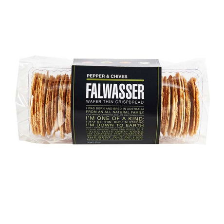 Falwasser Wafer Thin Crispbread Pepper & Chives 120g available at The Prickly Pineapple