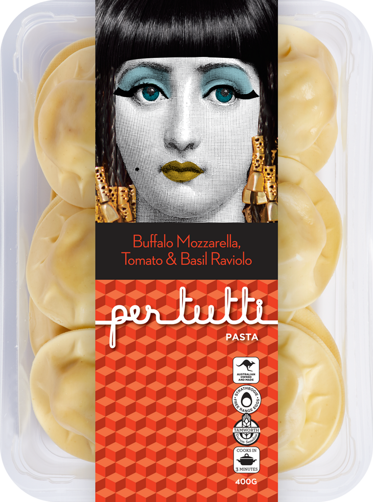Per Tutti Pasta Buffalo Mozzarella, Tomato & Basil Ravioli available at The Prickly Pineapple