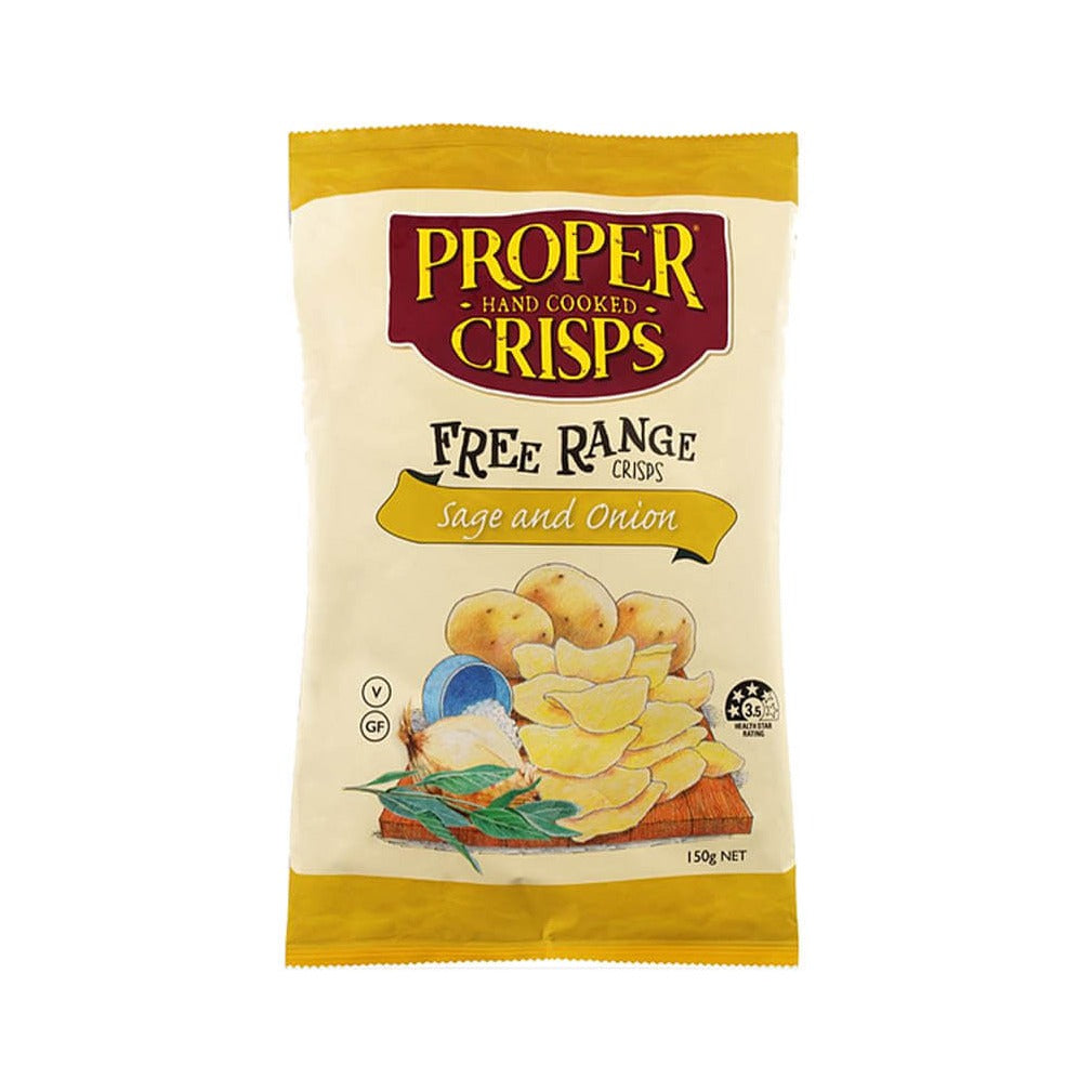 Proper Crisps Sage & Onion Free Range Crisps 150g available at The Prickly Pineapple