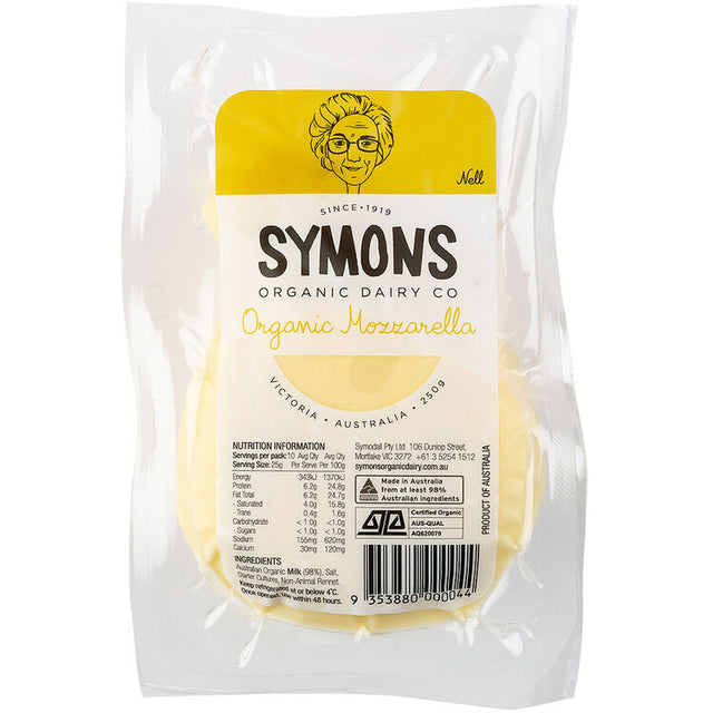 Symons Organic Mozzarella 250g available at The Prickly Pineapple