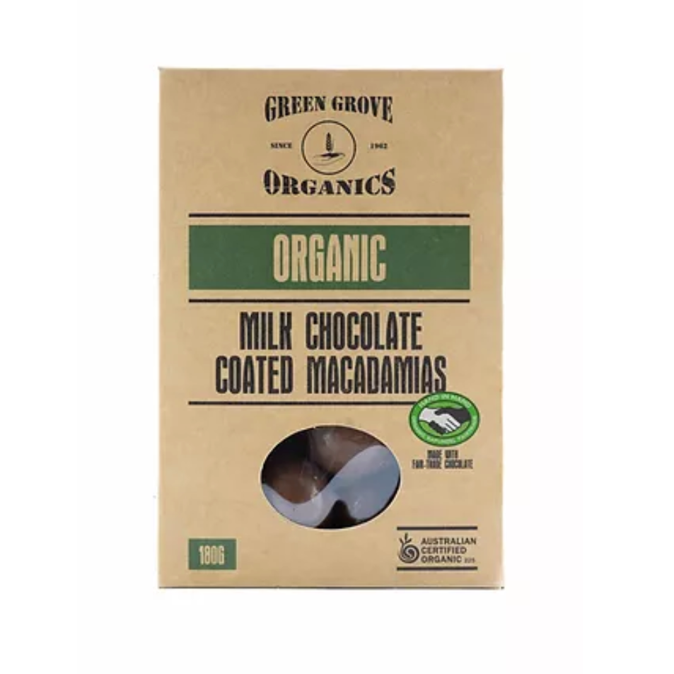 Green Grove Organics Milk Chocolate Coated Macadamias available at The Prickly Pineapple