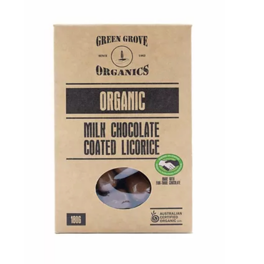 Green Grove Organics Milk Chocolate Coated Licorice  available at The Prickly Pineapple