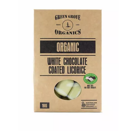 Green Grove Organics White Chocolate Coated Licorice available at The Prickly Pineapple