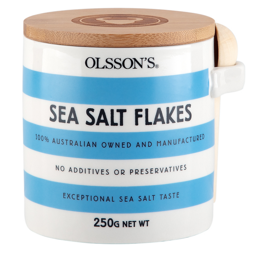 Olsson's Sea Salt Flakes Stoneware Jar 250g available at The Prickly Pineapple