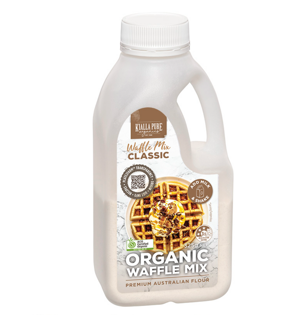 Kialla Pure Organics Organic Waffle Mix extra crispy 325g available at The Prickly Pineapple