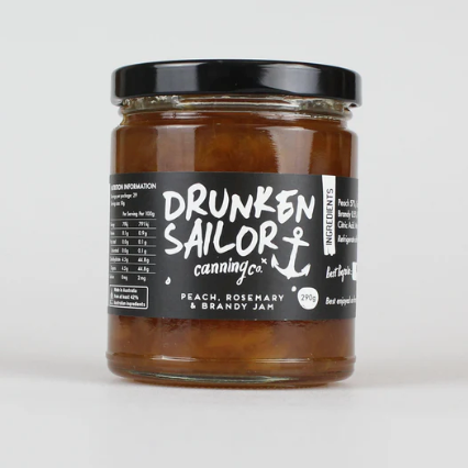 Drunken Sailor Peach, Rosemary & Brandy Jam available at The Prickly Pineapple
