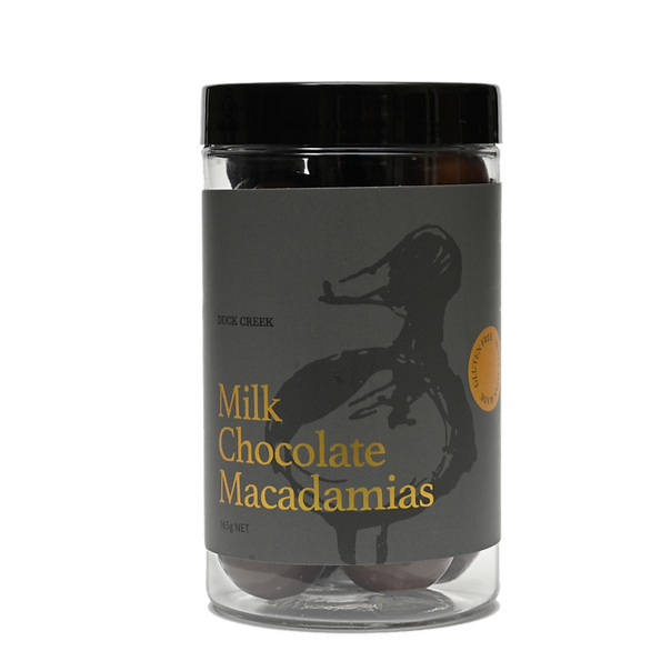 Duck Creek Chocolate Coated Gift Jar Varieties GF 165g milk chocolate available at The Prickly Pineapple