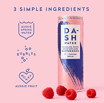 Dash Water Sparkling Water infused with Wonky Fruit Drink Raspberries 300ml available at The Prickly Pineapple