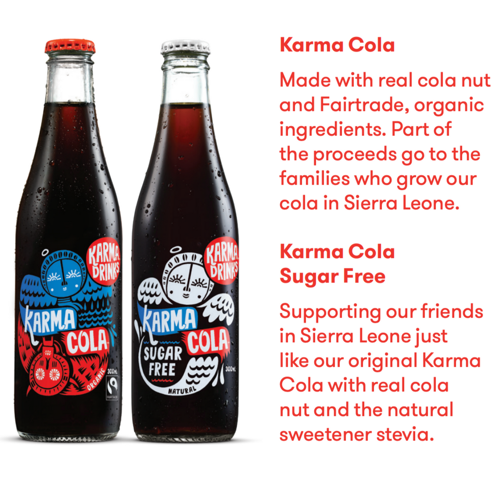 Karma Drink Cola and Cola Sugar Free with Fairtrade and organic ingredients available at The Prickly Pineapple