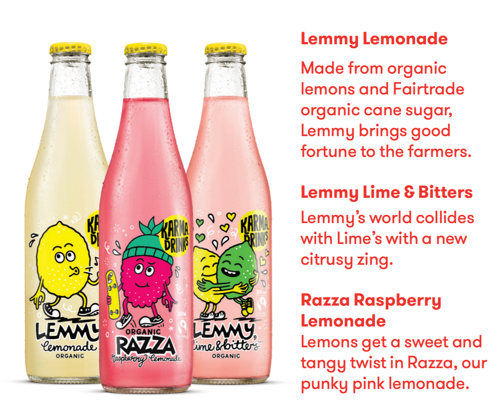Karma Drink varieties lemmy lemonade based organic cold drink available at The Prickly Pineapple