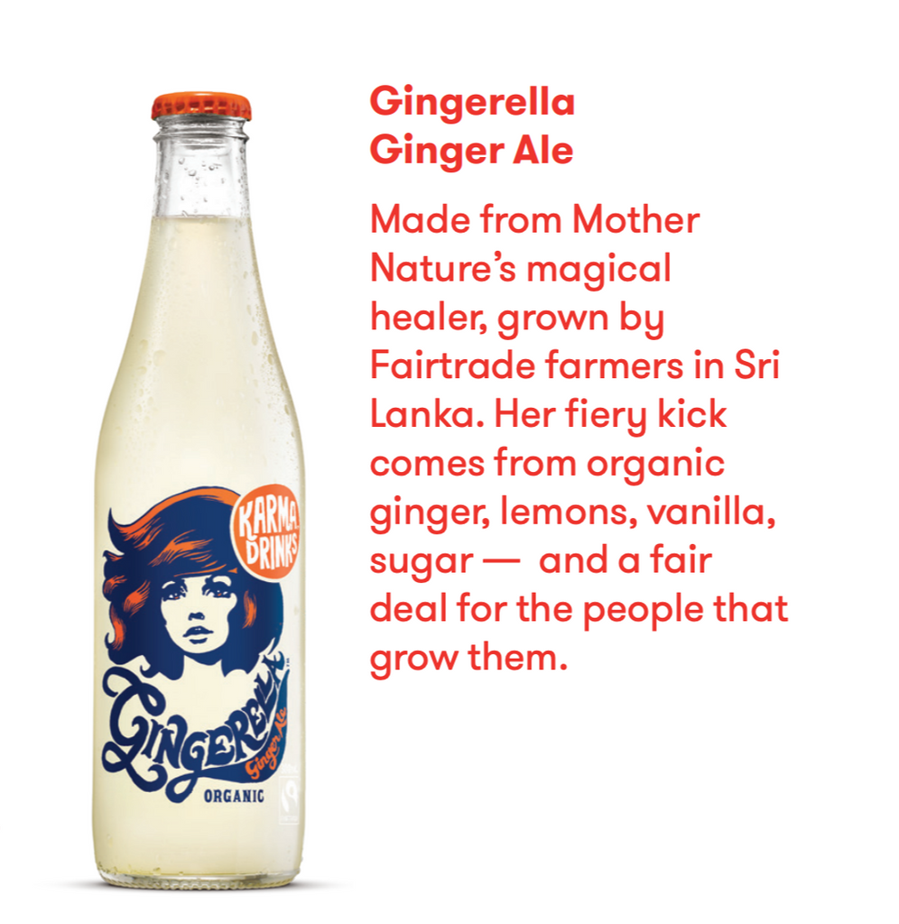 Karma Drinks Gingerella ginger Ale with organic and fairtrade ingredients available at The Prickly Pineapple