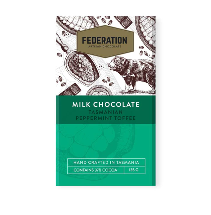 Federation Artisan Chocolate Tasmanian Peppermint Oil Milk Chocolate 135g available at The Prickly Pineapple