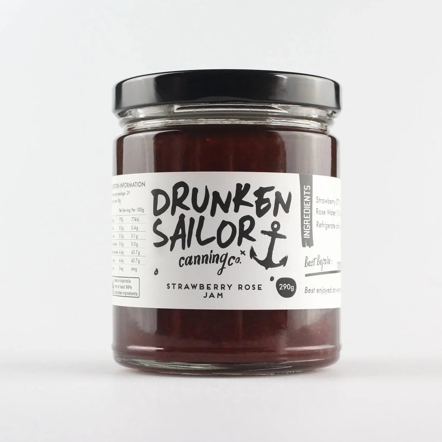 Drunken Sailor Strawberry Rose Jam available at The Prickly Pineapple