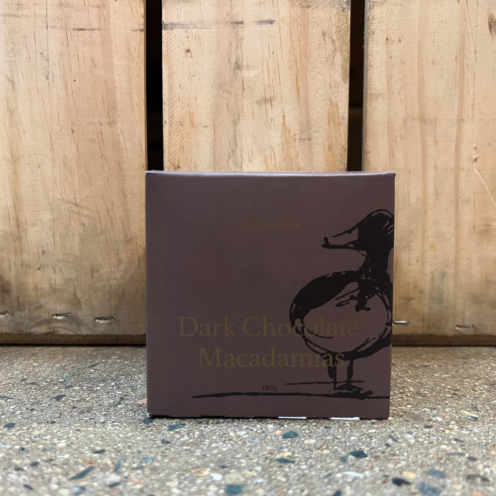 Duck Creek Chocolate Coated Macadamias Varieties Packet 180g dark chocolate available at The Prickly Pineapple