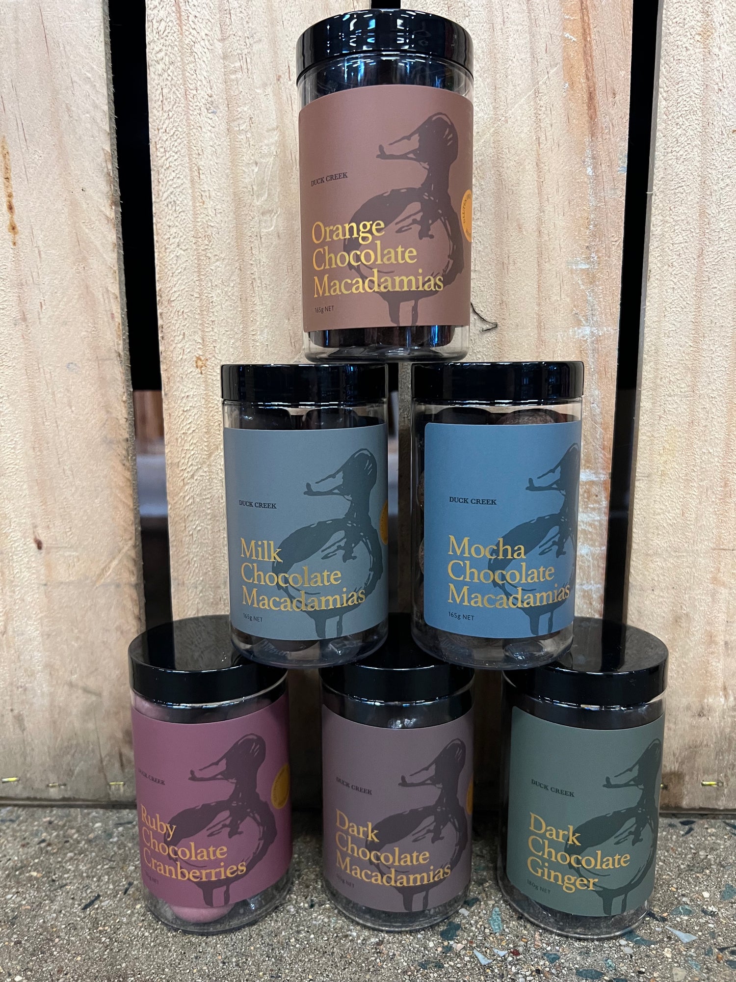 Duck Creek Chocolate Coated Gift Jar Varieties GF 165g available at the prickly pineapple