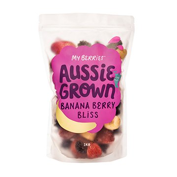 My Berries Frozen Banana Berry Bliss 1kg available at The Prickly Pineapple