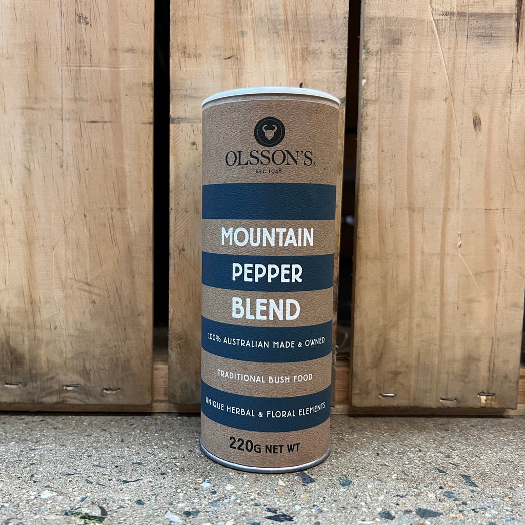 Olsson's Mountain Pepper Blend 220g available at The Prickly Pineapple