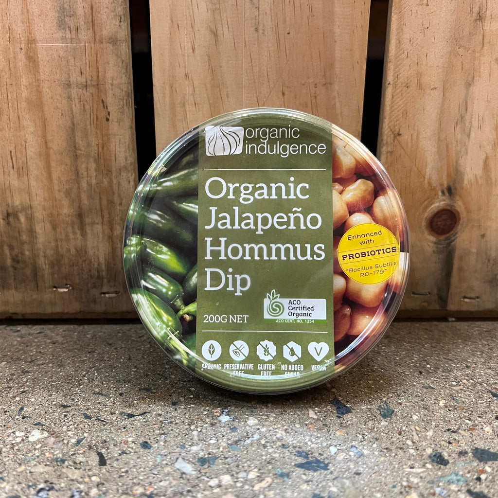 Organic Indulgence Dip Varieties 200g jalapeno hommus available at The Prickly Pineapple